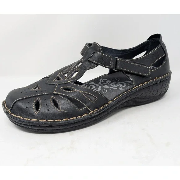 Propet Women's 12 M Black Leather Laser Cut Mary Jane Comfort Shoes Sandals - Picture 1 of 8